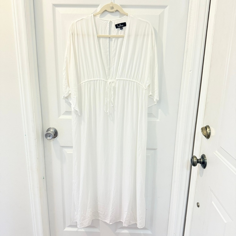 Lulus M/L White Ethereal Midi Swimsuit Coverup Dress Seas the Opportunity *FLAW*